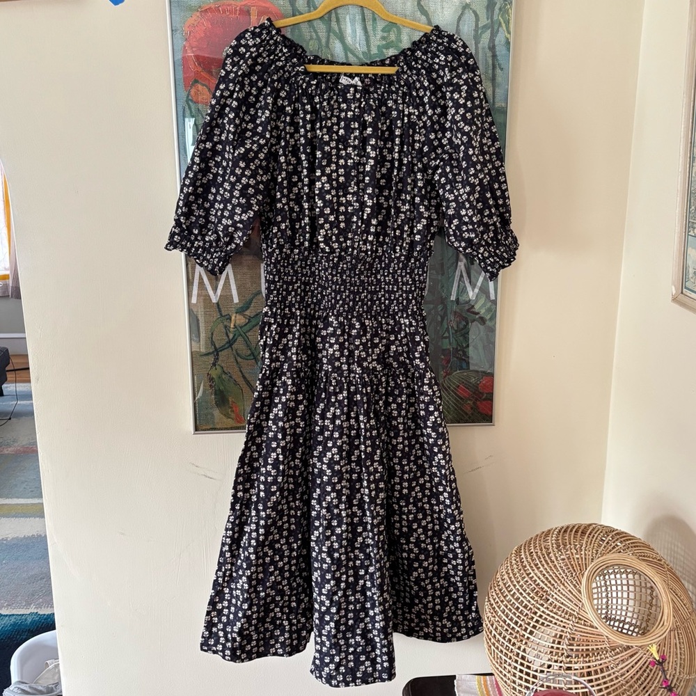Apiece Apart Navy Block Print Brijitte Midi Dress size medium